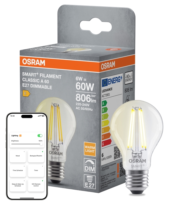 SMART+Matter Alm.pera Glær 6W E27 2700K DIM