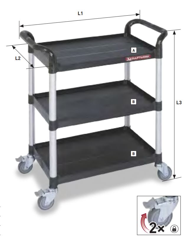 Borð á hjólum 3 hillur