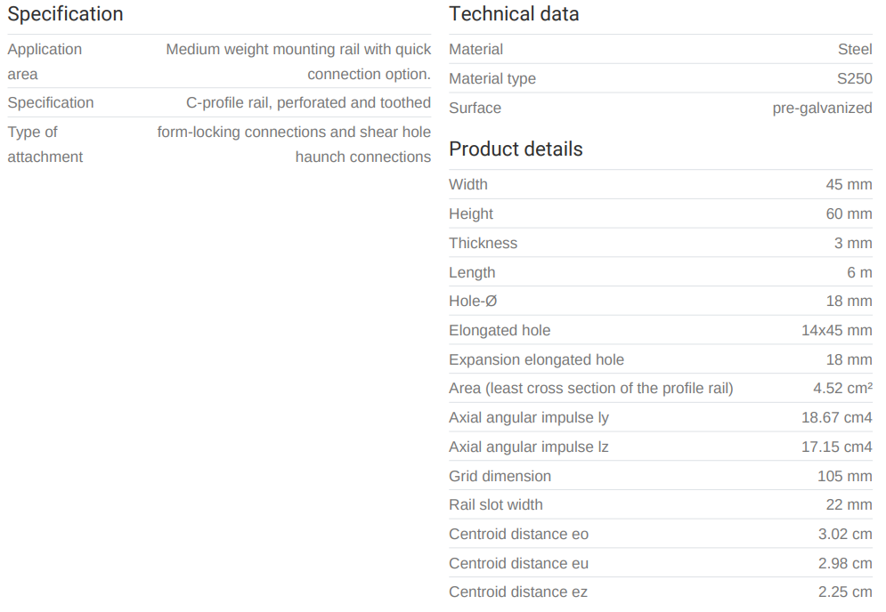 Brautir C 45/60 3mm 6mtr. raf Galv