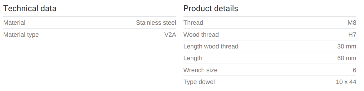 Ryðfr. skrúfbolti 8 x 60 - MEFA 304