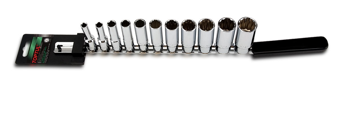 Toppasett á sleða 3/8" 12 pk djúpir Tommumál