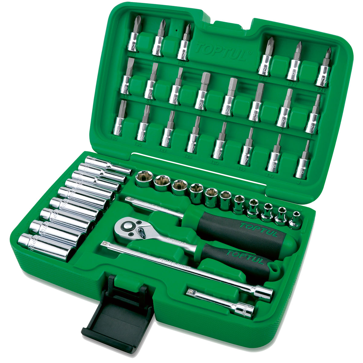 Toppl, og bitasett 1/4" 46 stk 