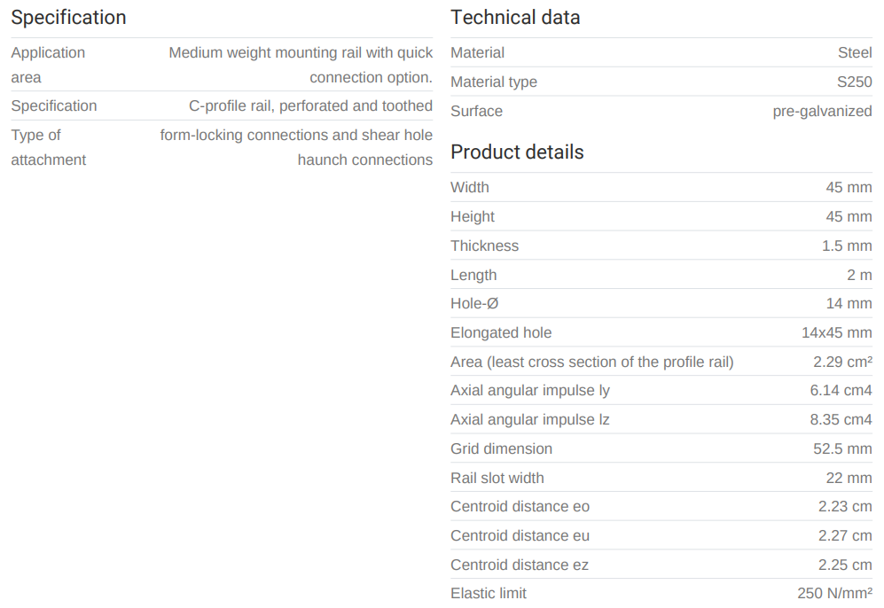 Brautir STEX 45/45 1.5mm 2mtr. Galv