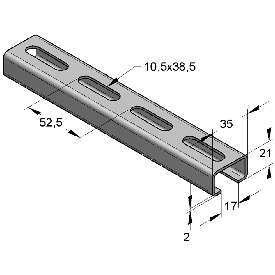 Ryðfr. brautir C 35/21 2mm 3mtr. (18) 316