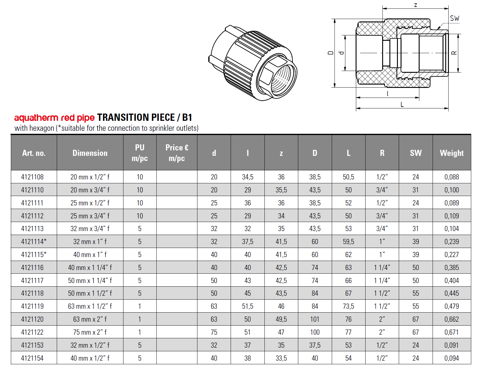 PPr FS M-Tengi 50x11/4" Rautt