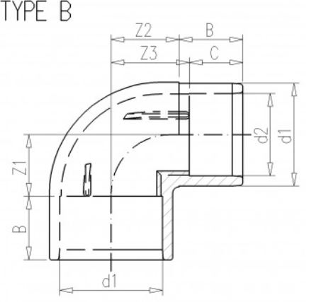 N. Hné 50x50/40mm 90° UPVC