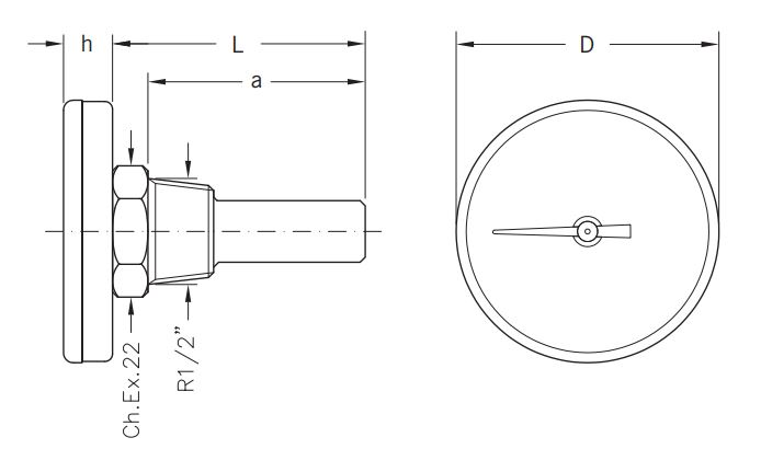 Hitamælir 0-120°C 62mm - Bak