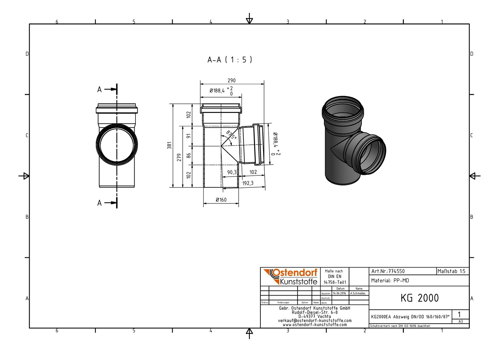 Grein 160mm x 160mm x 87° KG2000 Græn