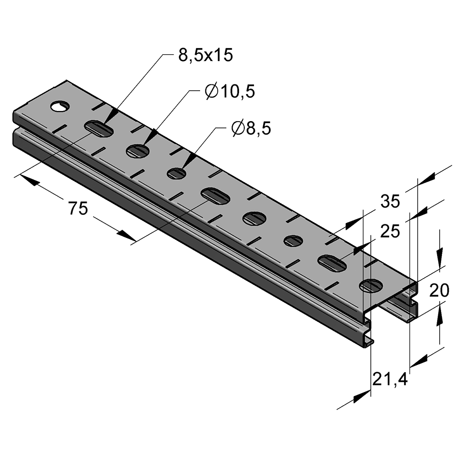 Brautir STEX 35/20 0,8mm 2mtr. Galv