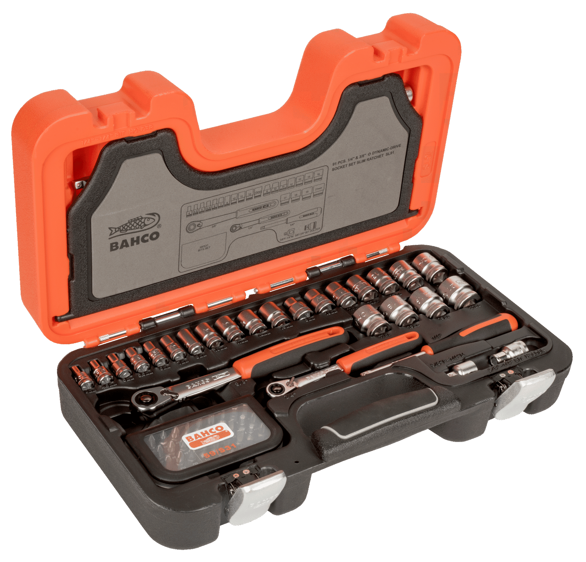 Topplyklasett 1/4" og 3/8" 91 stk