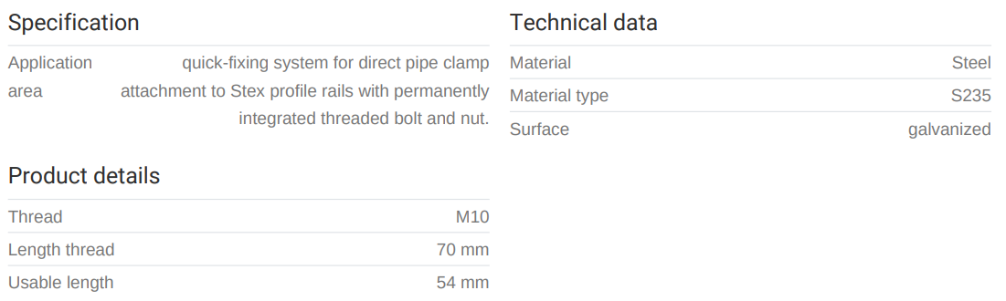 Brautarbolti quick 10 x 70 í STEX35 braut
