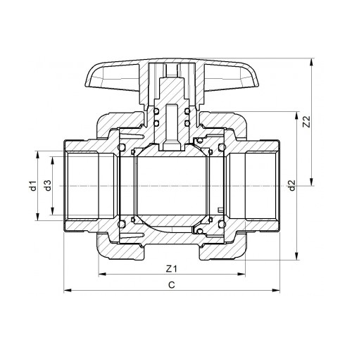 Kúluloki M. 2Union 3/4" UPVC