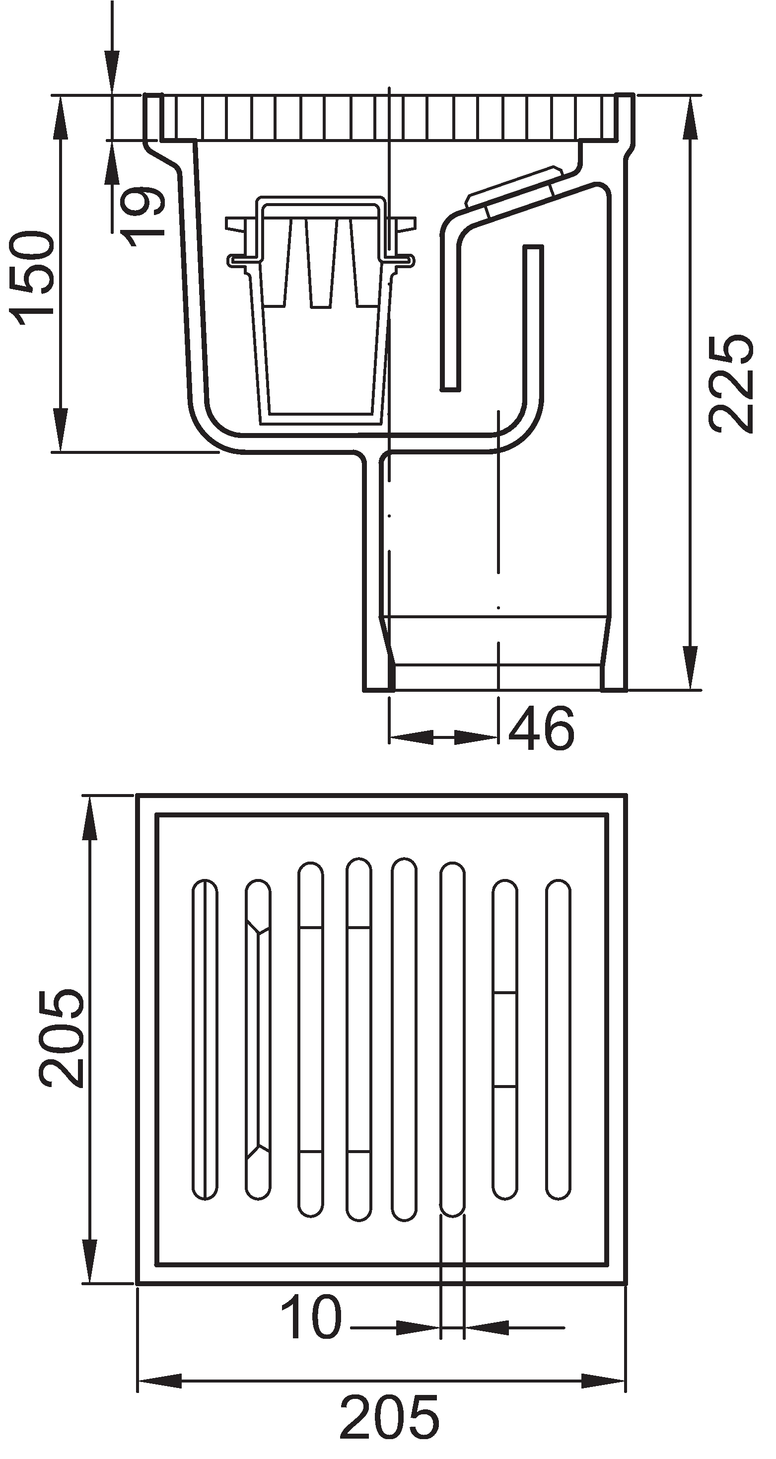 ACO NF DN100 beint Steypuj 200x200 rist