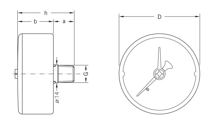Þrýstimælir 10 Bör 63mm - Bak