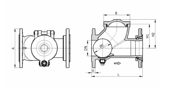 Einstefnuloki m/kúlu DN100,PN16