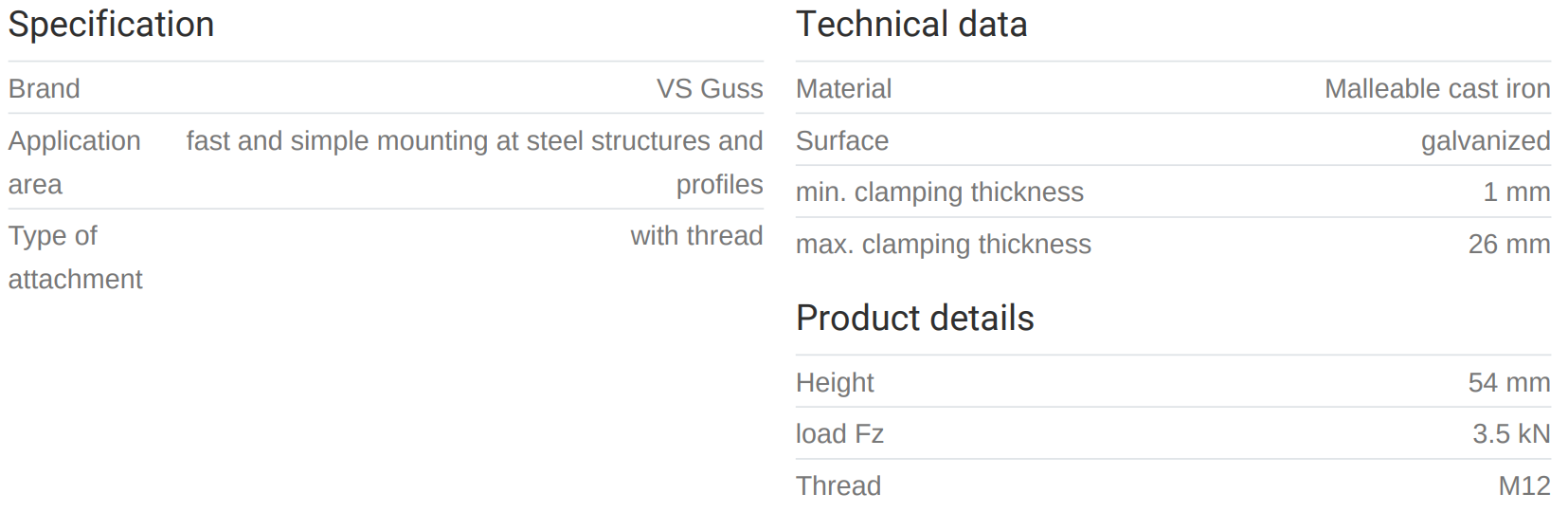 Bitaklemma TKN 12mm Galv