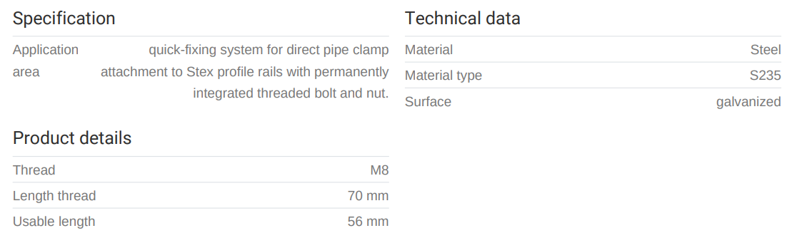 Brautarbolti quick 8 x 70 í STEX35 braut
