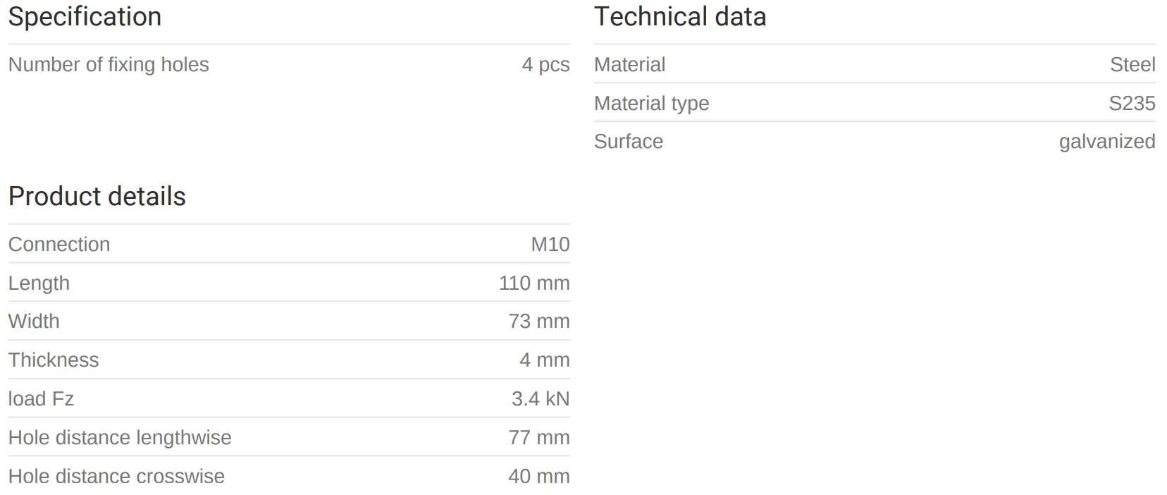 Fótstk.m/ró 10mm 100x60