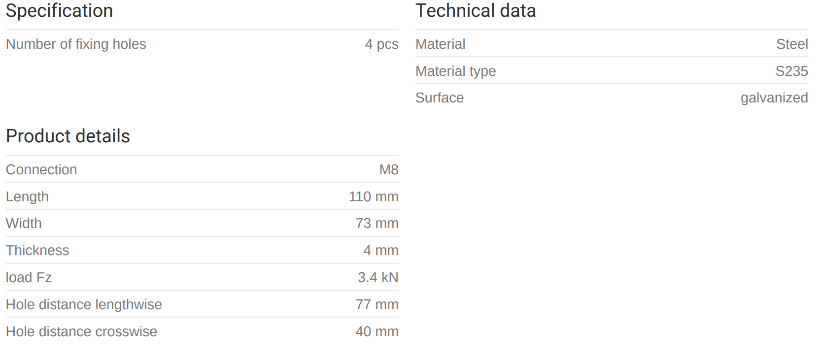 Fótstk.m/ró 8mm 110x73x4