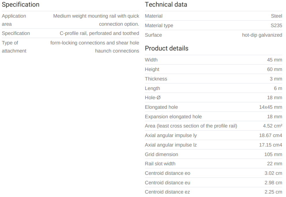 Brautir C 45/60 3mm 6mtr. heit Galv
