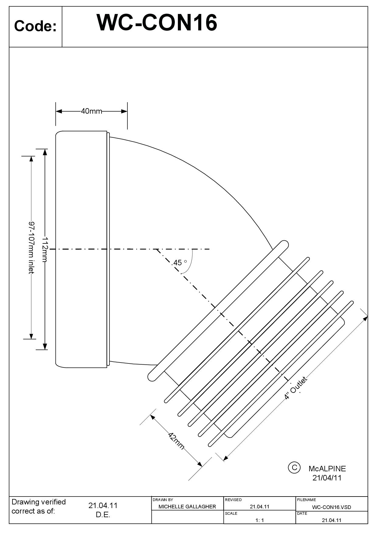 Wc hólk 45°hall 106 14cm CON16