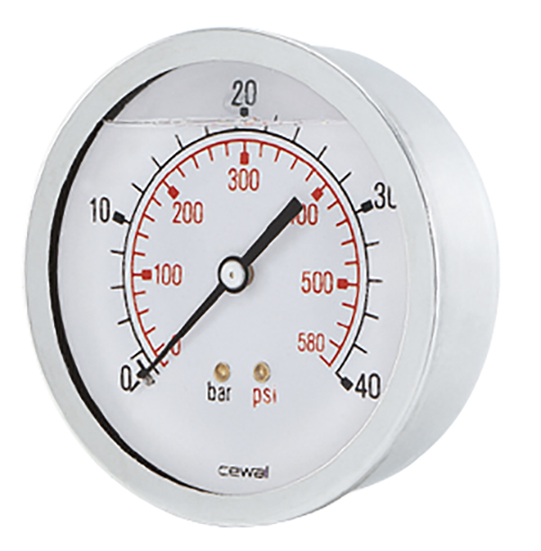 Vökvafylltur þrýstimælir 10 Bör 63mm - Bak