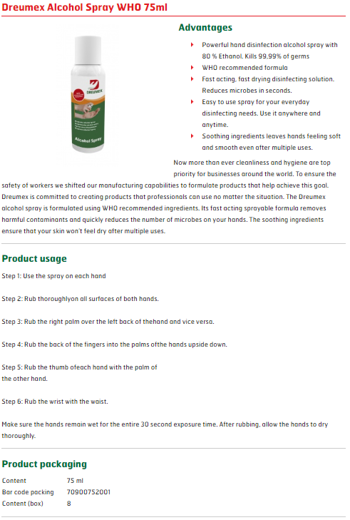 Alcohol spray WHO 75 ml