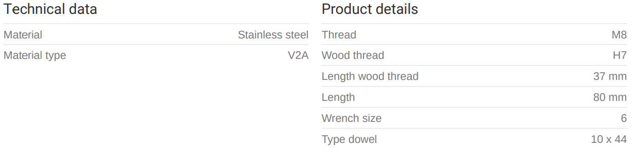 Ryðfr. skrúfbolti 8 x 80 - MEFA 304