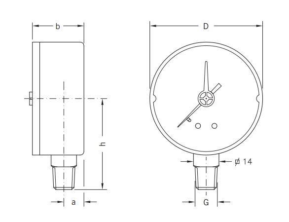 Þrýstimælir 10 Bör 63mm - Niður