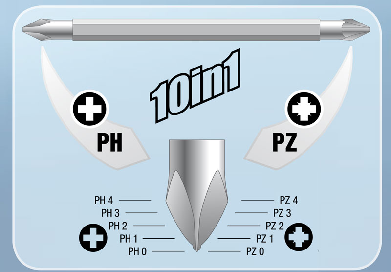 Skrúfjárn 10 í 1 (PH+PZ)