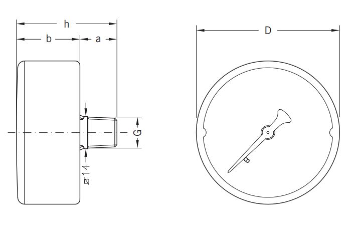 Þrýstimælir 6 Bör 63mm - Bak