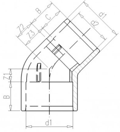 N.Hálfhné.45° 63x63/50
