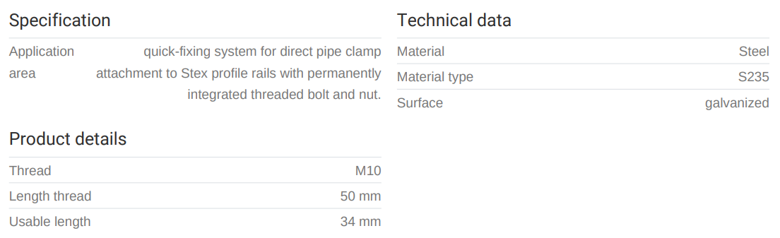Brautarbolti quick 10 x 50 í STEX35 braut