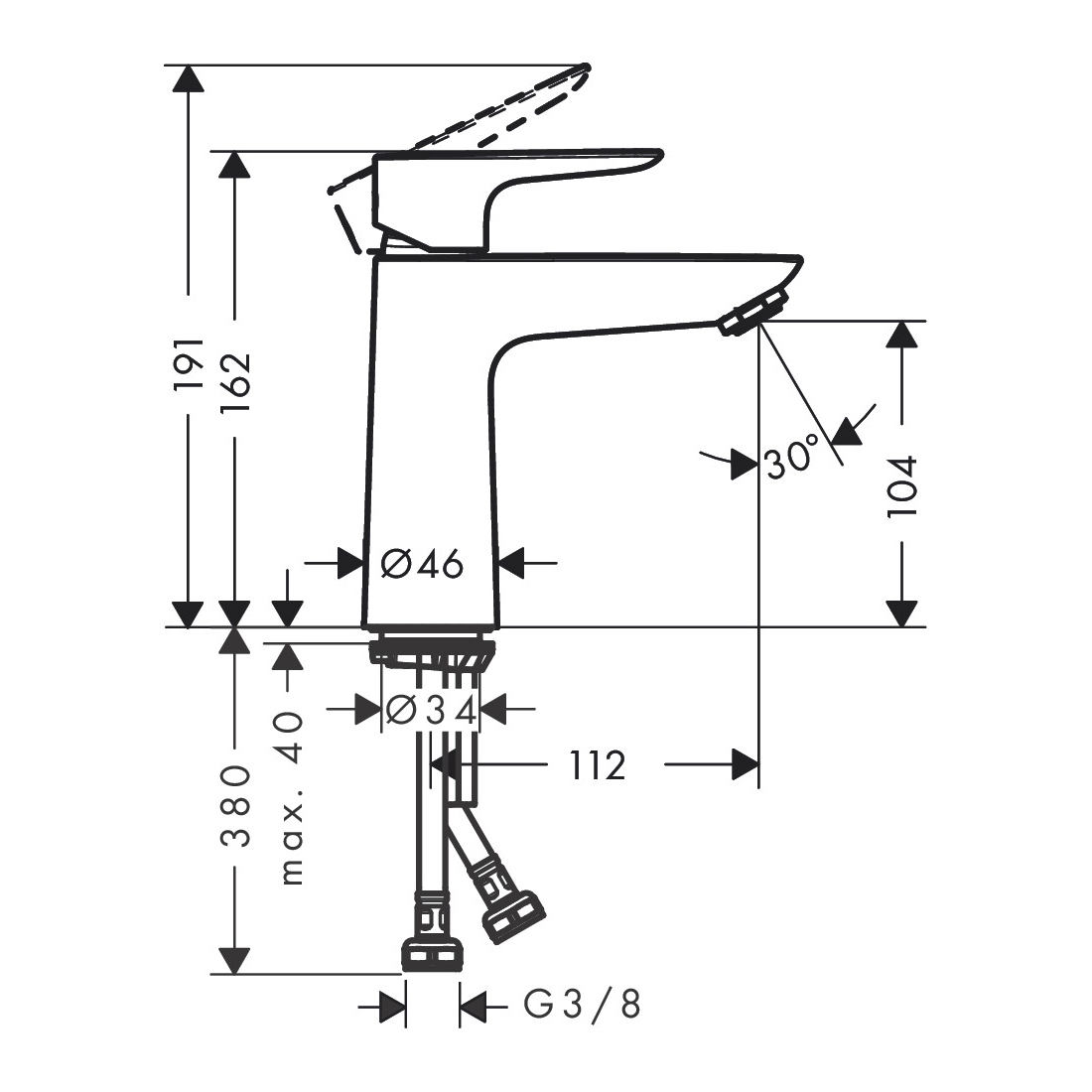 Hansgrohe Talis E handlaugatæki 110  án botnventils Matt svart 