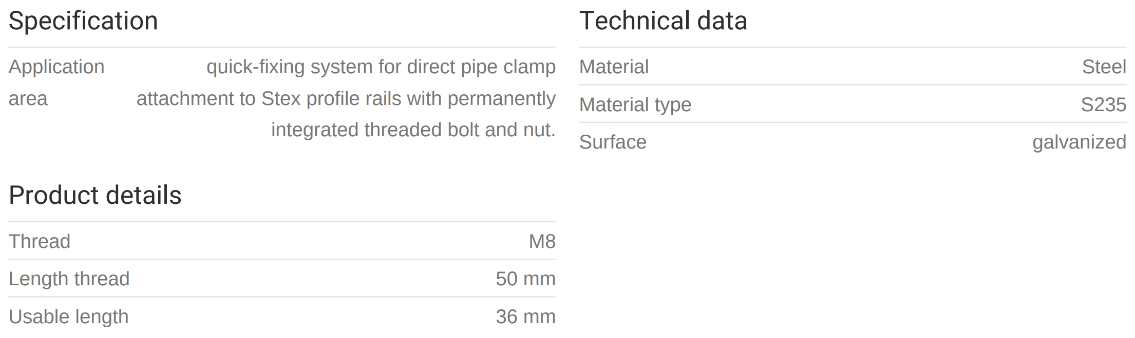 Brautarbolti quick 8 x 50 í STEX35 braut