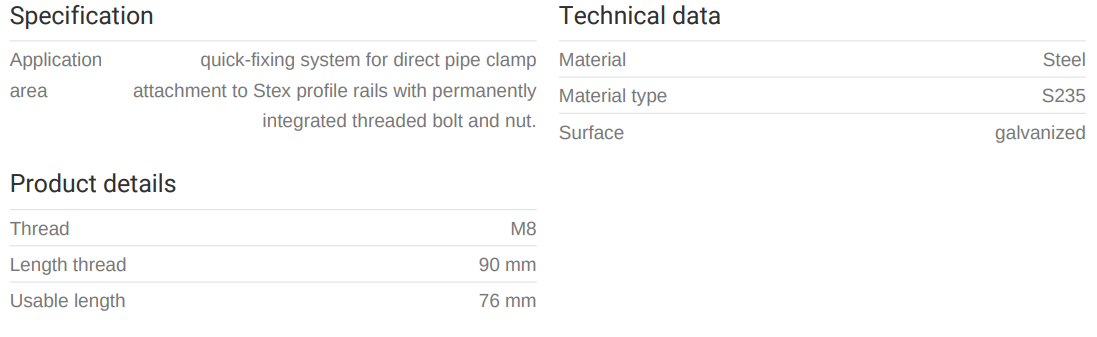 Brautarbolti quick 8 x 90 í STEX35 braut