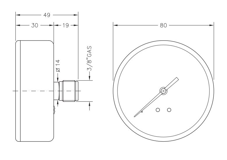 Þrýstimælir 16 Bör 80mm - Bak
