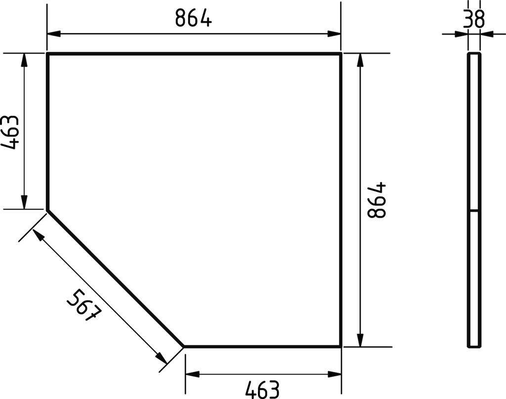 Borðplata, ryðfrítt stál fyrir Hornskáp