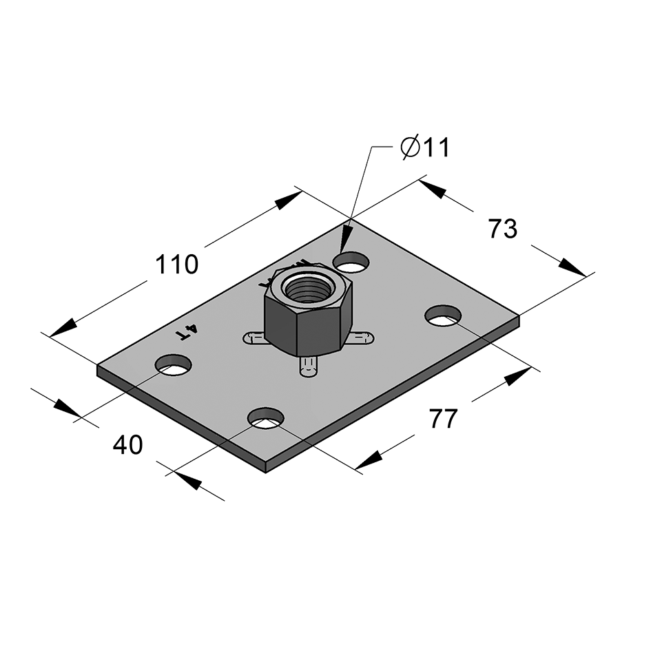 Fótstk.m/ró 8mm 110x73x4