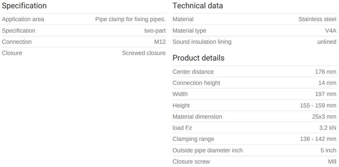 Ryðfr. festing 5" án gúmmí 316