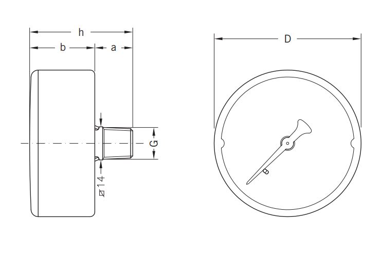 Þrýstimælir 10 Bör 50mm - Bak