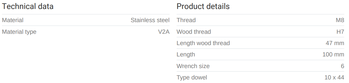 Ryðfr. skrúfbolti 8 x 100 - MEFA 304