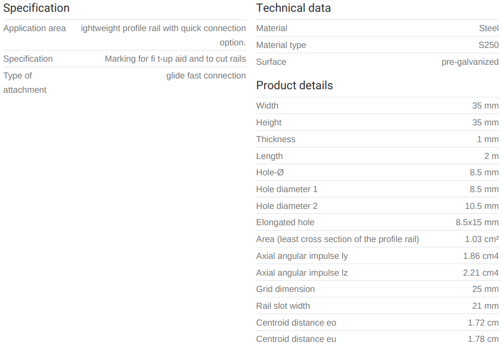 Brautir STEX 35/35 1mm 2mtr. Galv