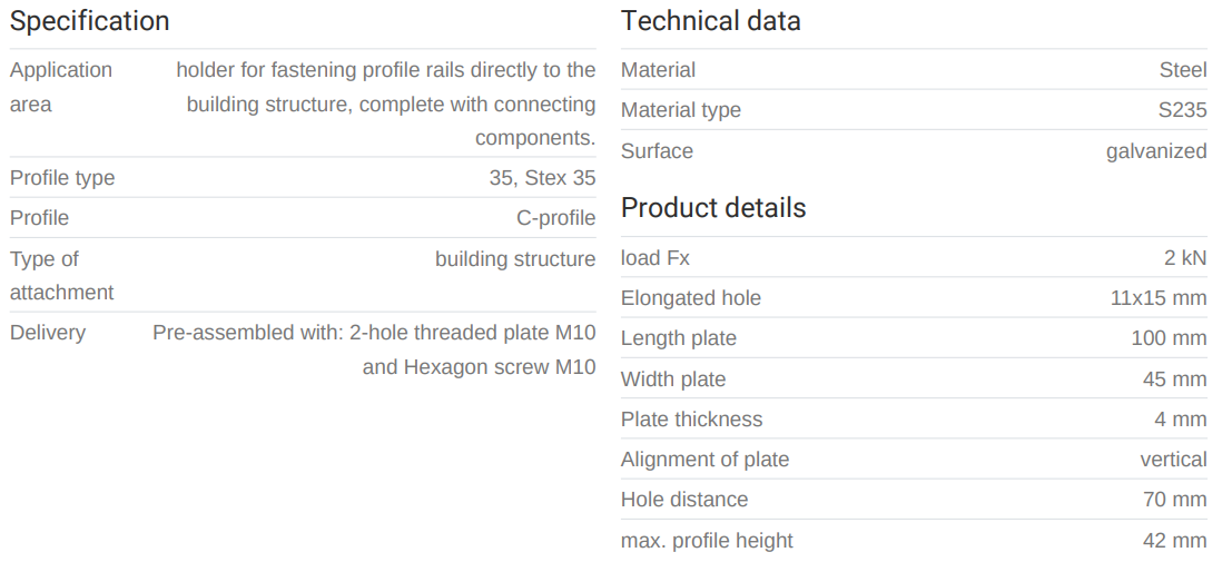 Mefa lóðrétt veggfesting f/brautir 35