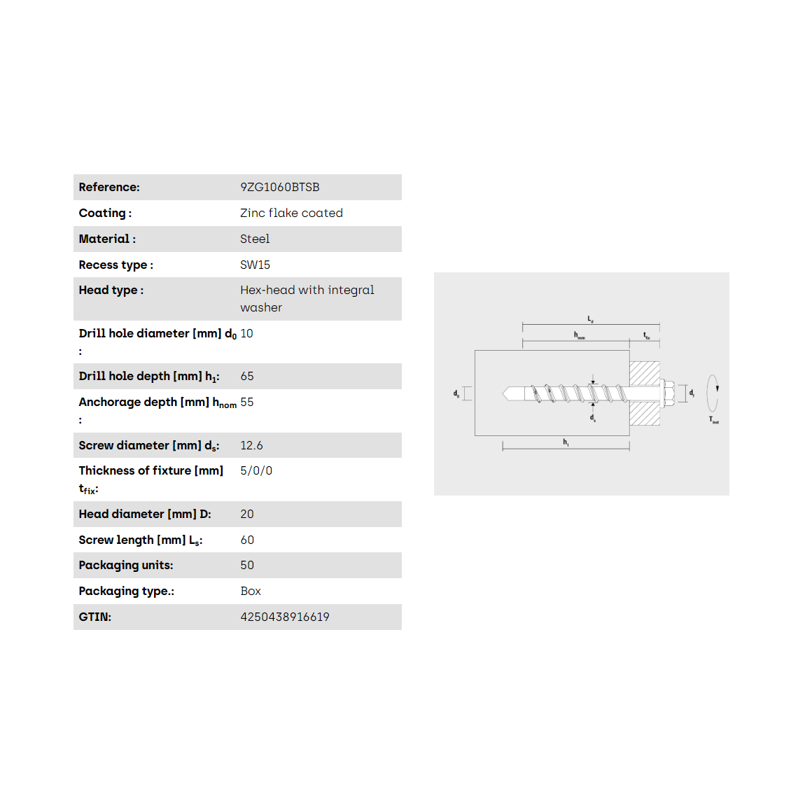 Múrskrúfa - 10-60/- SW15 Zink flaked