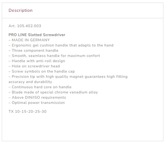 Skrúfjárnasett Pro Line 5 stk T10-15-20-25 30