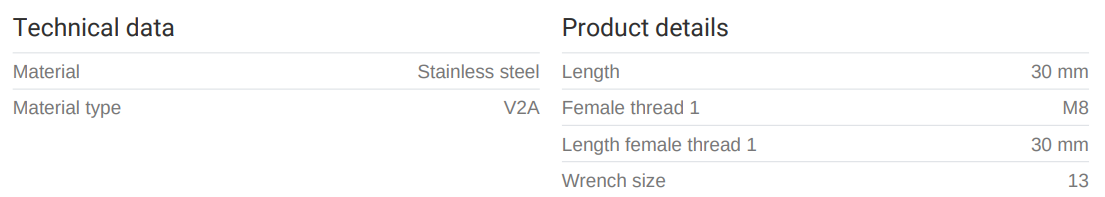 Ryðfr. langró 8x30mm Könnt. 304