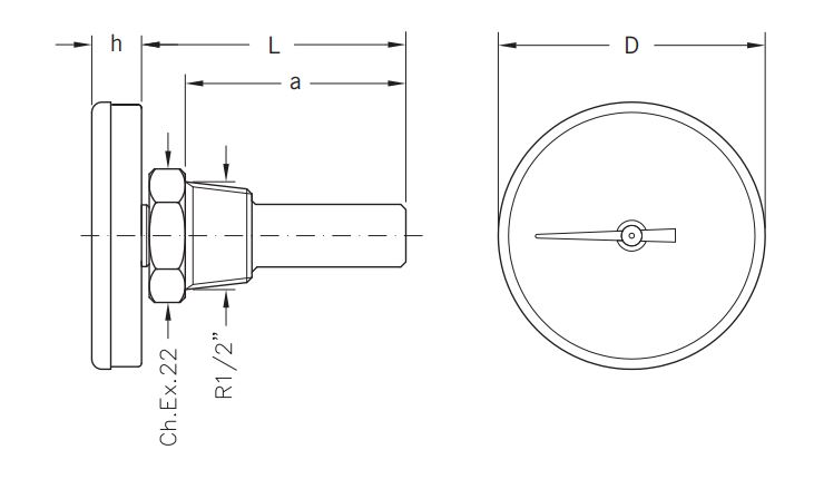 Hitamælir 0-60°C  80mm - Bak