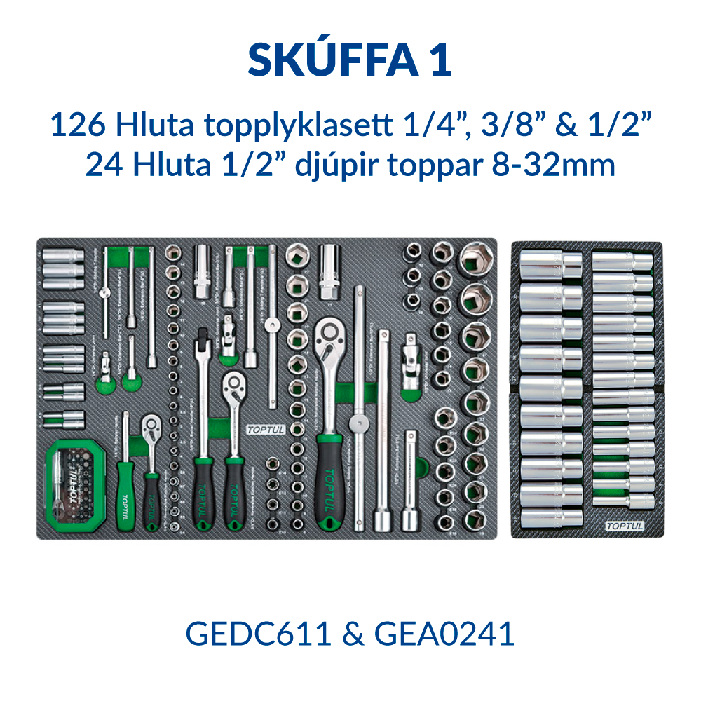 Verkfæravagn S5 413 hluta Jumbo Ryðfrír toppur