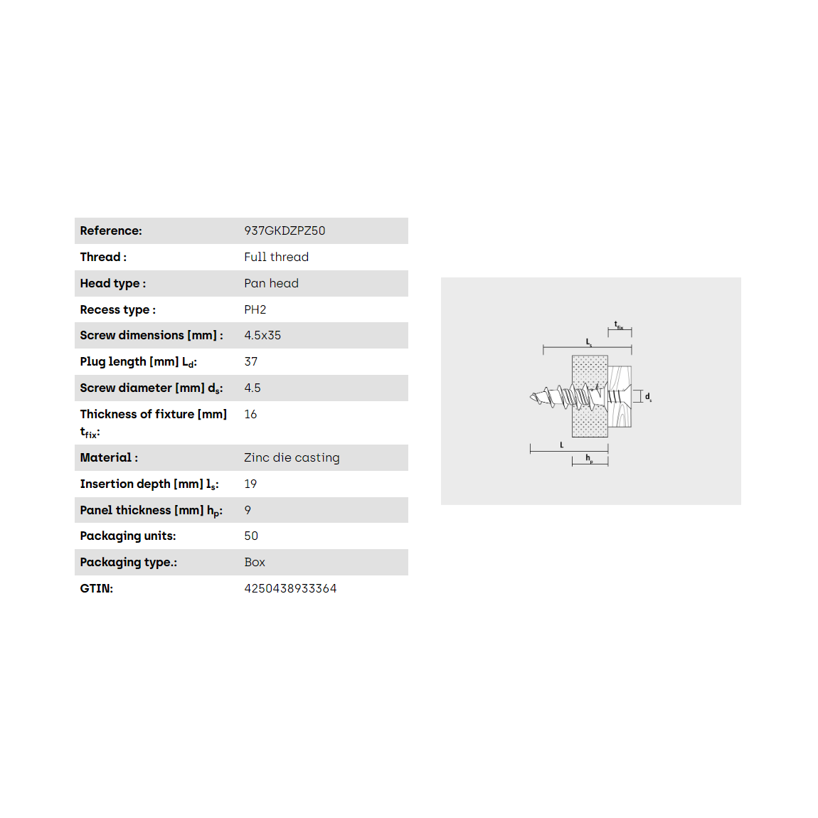Gipsskrúfa járn 4,5-35
